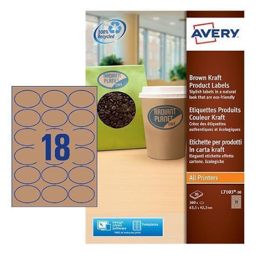 Avery Zweckform L7103 - Adesivo permanente - marrone naturale - 42,3 x 63,5 mm (ovale) 360 etichette (20 foglio(i) x 18) etichette